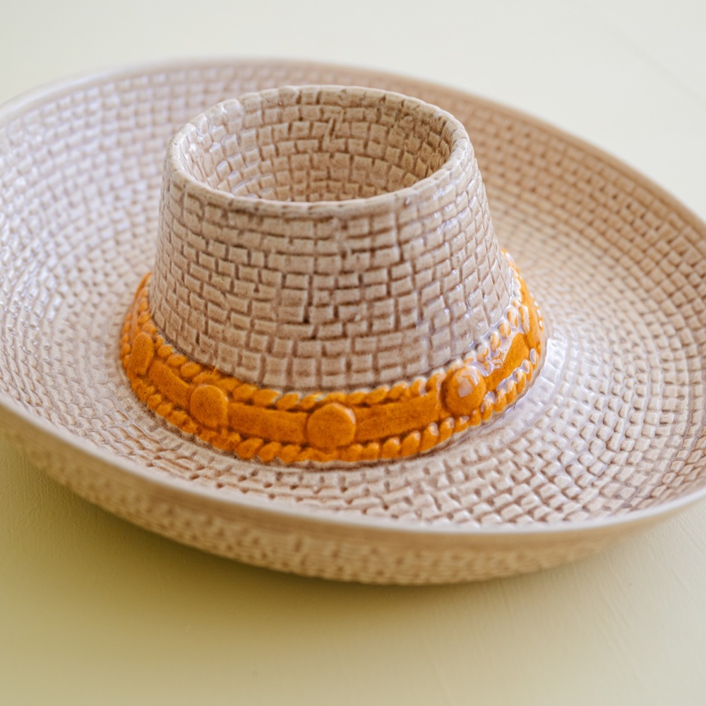 Vtg Whittier Chip And Dip Bowl Made In USA Pottery Sombrero  WPO 86 1986 Texmex